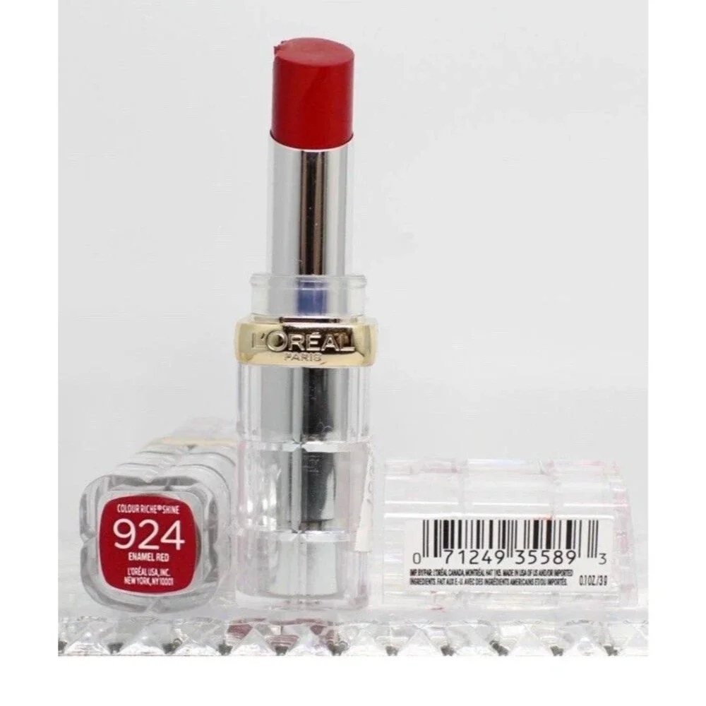 L'Oreal Paris Colour Riche Shine LipStick ENAMEL RED 924 clear silver tube